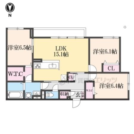RETOLIA畝傍イースト(3LDK/1階)の間取り写真
