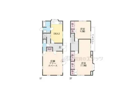 山陰本線 園部駅 徒歩4分 2階建 築30年(2DK)の間取り写真