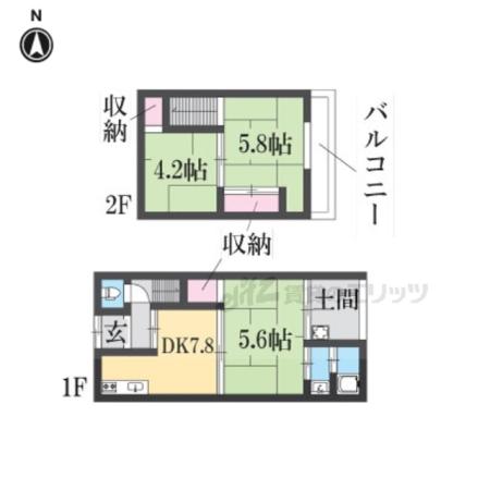 山陰本線 馬堀駅 徒歩10分 2階建 築55年(3DK)の間取り写真