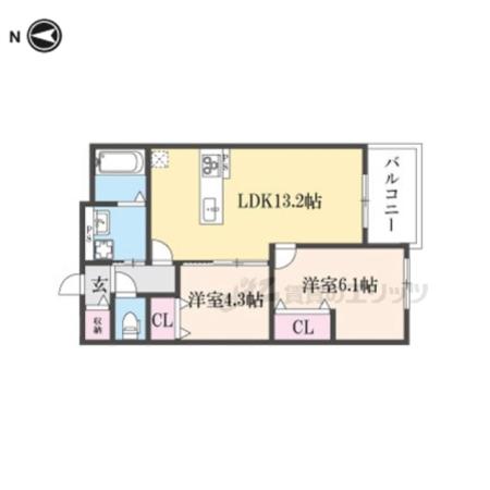 PLUME葛野三条(2LDK/2階)の間取り写真