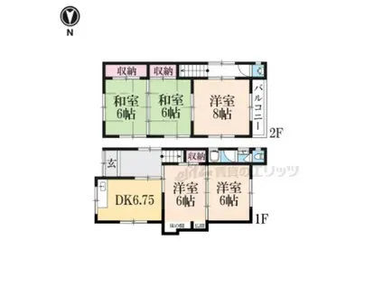 近鉄大阪線 築山駅 徒歩11分 2階建 築59年(5DK)の間取り写真