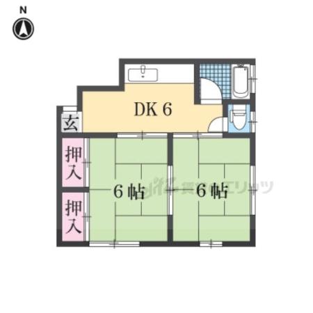 近鉄南大阪線 尺土駅 徒歩15分 2階建 築49年(2DK/1階)の間取り写真