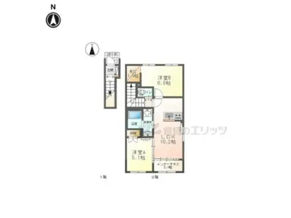 葛城市南道穂アパート(2LDK/2階)の間取り写真