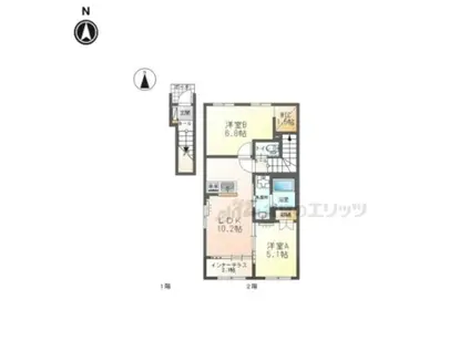 葛城市南道穂アパート(2LDK/2階)の間取り写真