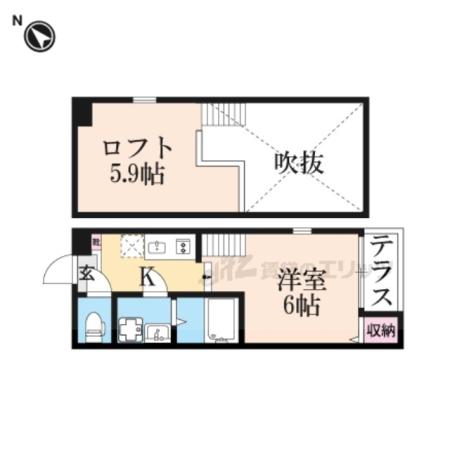 ハーモニーテラス淀新町(1K/1階)の間取り写真