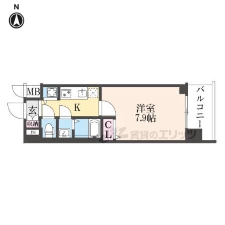 ファステート京都洛南エリーゼ(1K/1階)の間取り写真
