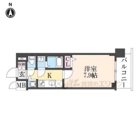 ファステート京都洛南エリーゼ(1K/2階)の間取り写真