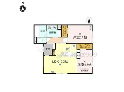 RETORIA瓦口ウエスト(2LDK/1階)の間取り写真