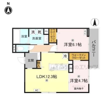 RETORIA瓦口ウエスト(2LDK/2階)の間取り写真