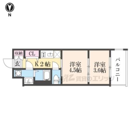 レシオス京都嵯峨野(1DK/2階)の間取り写真