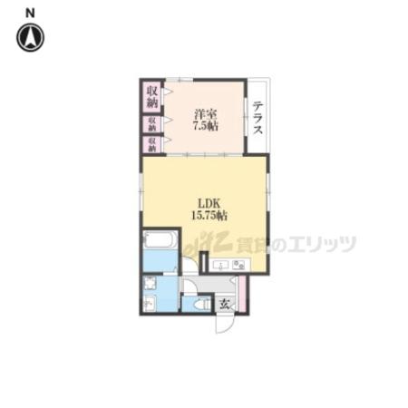 テラッセ四条高倉(1LDK/1階)の間取り写真