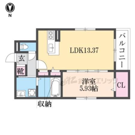 テラッセ四条高倉(1LDK/2階)の間取り写真
