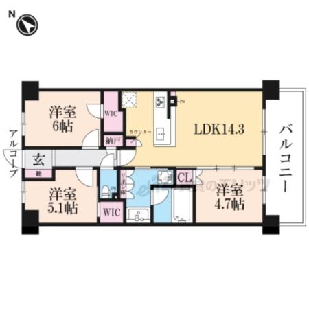 ジェイグラン京都西大路(3LDK/4階)の間取り写真