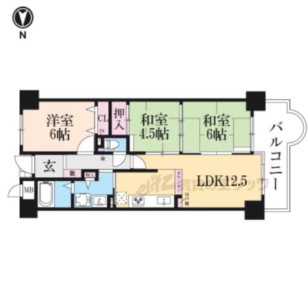 プレステアーバン西大和(3LDK/6階)の間取り写真