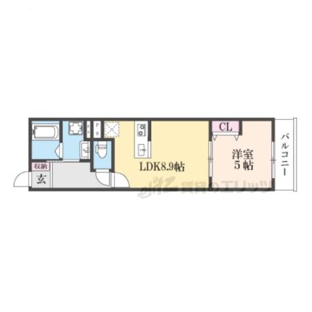 ウイング牧野駅前(1LDK/3階)の間取り写真