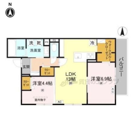RETORIA瓦口CREST(2LDK/3階)の間取り写真