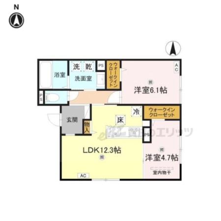 RETORIA瓦口イースト(2LDK/1階)の間取り写真
