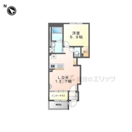 椥辻アパート(1LDK/1階)の間取り写真