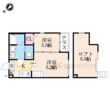 ハーモニーテラス深草佐野屋敷町(2K/1階)の間取り写真