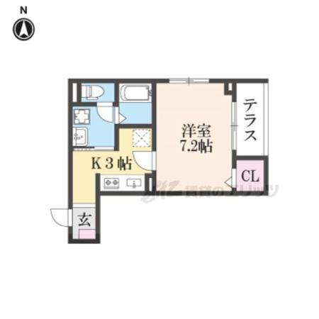 ヒカルサ京都梅津(1K/1階)の間取り写真