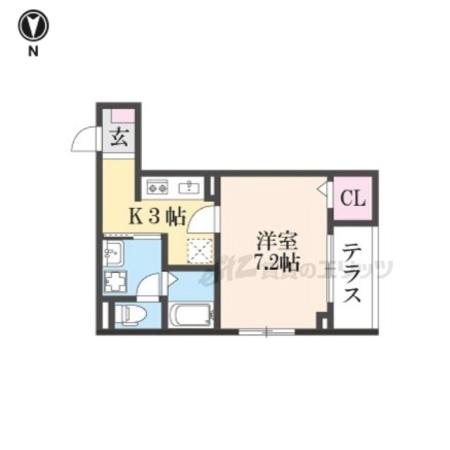 ヒカルサ京都梅津(1K/1階)の間取り写真