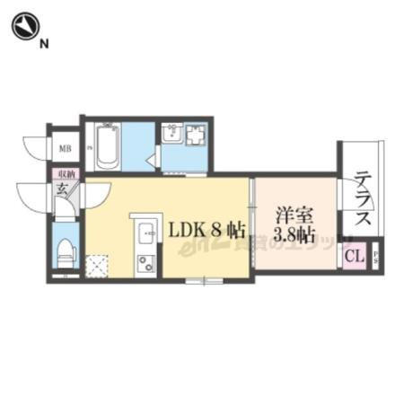 LIX京都桂川(1LDK/1階)の間取り写真