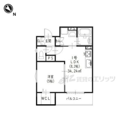 クリエオーレ星田(1LDK/3階)の間取り写真