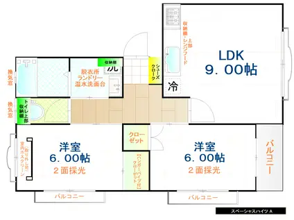 スペーシャスハイツA(2LDK/2階)の間取り写真
