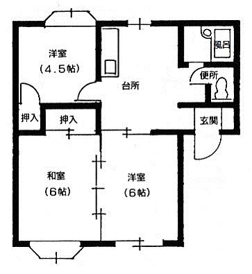 レジデンスウチダA棟(3DK/2階)の間取り写真