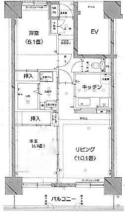 グランドハイツ今泉 西棟(2LDK/3階)の間取り写真