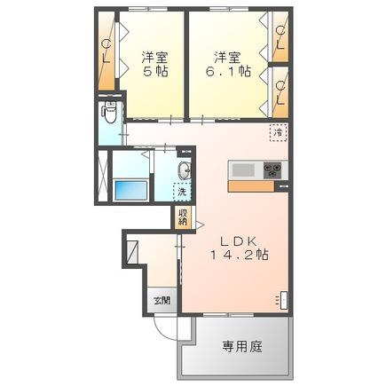 ユニヴァリィ ルミナス(2LDK/1階)の間取り写真