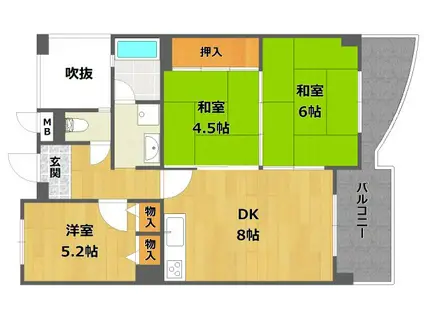 マイシティ武庫川レックスマンションB棟(3DK/10階)の間取り写真