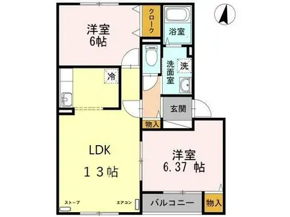 ロイウッドウエスト(2LDK/3階)の間取り写真