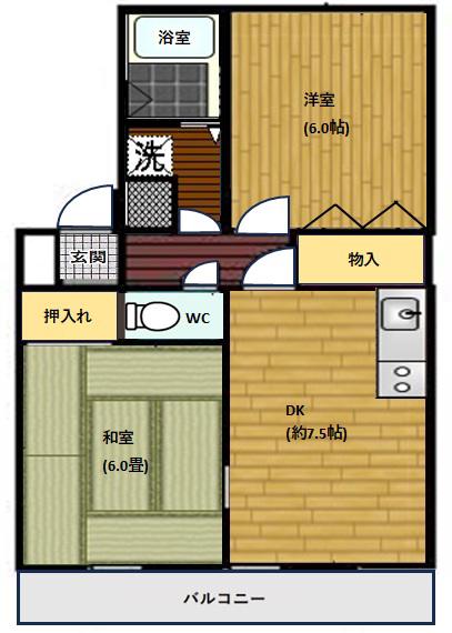 サニーヒル木ノ下(2DK/2階)の間取り写真
