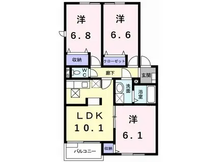 アビタシオンー小坂-B(3LDK/1階)の間取り写真
