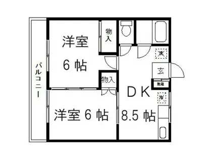 リーベンス東仙台(2DK/3階)の間取り写真
