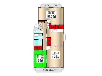 東武サンライトマンションもくれん2号棟(2LDK/5階)の間取り写真