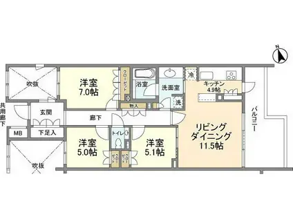 ザ・パークハウス広尾羽澤(3LDK/2階)の間取り写真