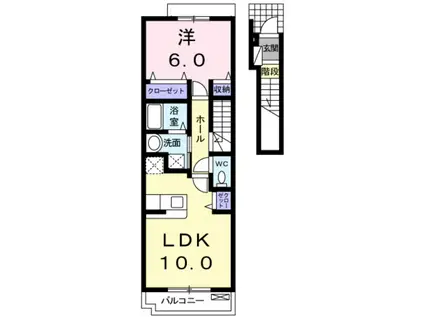 エクリューイ(1LDK/2階)の間取り写真