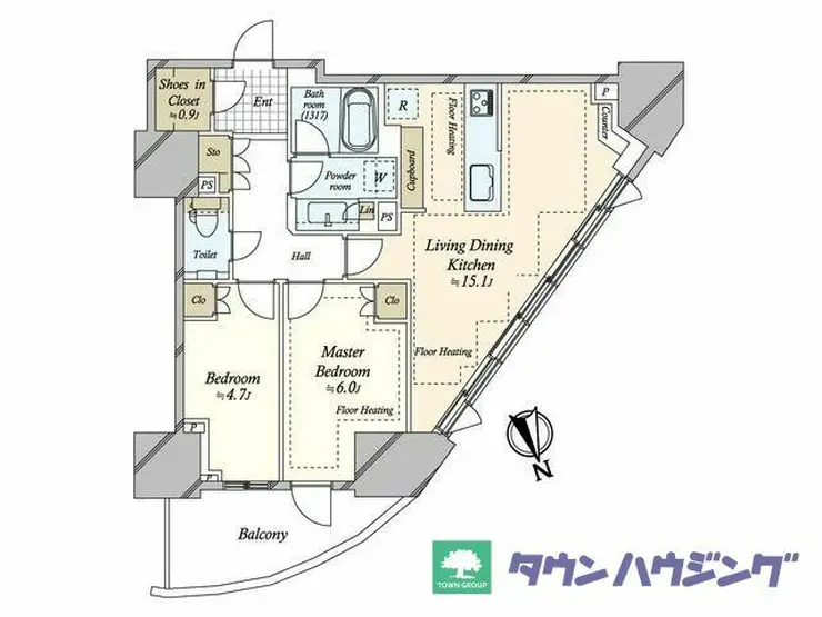 パークタワー東中野グランドエア 19階階 間取り