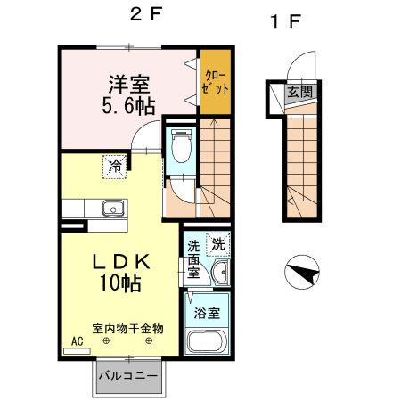 キャトルセゾン(1LDK/2階)の間取り写真