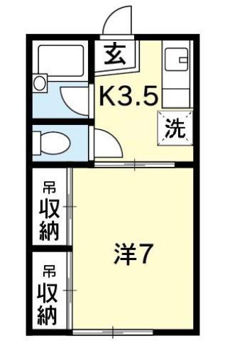 ユニヴァコートSAKO(1K/2階)の間取り写真