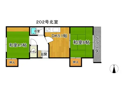 サンシティ三宅(2DK/2階)の間取り写真