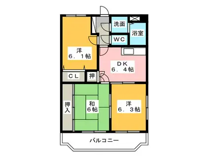 ソレイユ(3DK/1階)の間取り写真