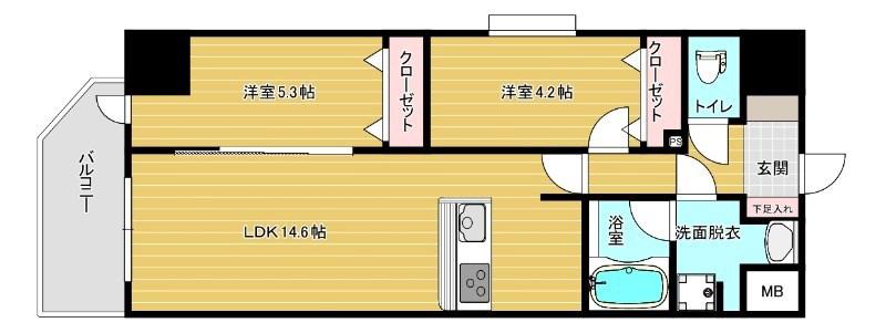 リファレンスリバービュー室見(2LDK/3階)の間取り写真