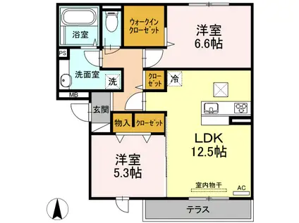 グッディII(2LDK/1階)の間取り写真