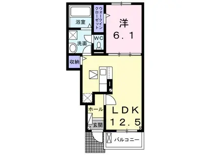 パルクソレイユ萩丘(1LDK/1階)の間取り写真