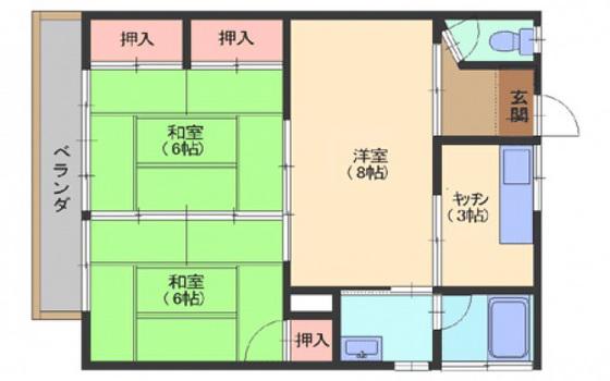 橋本アパートB棟(2LDK/2階)の間取り写真