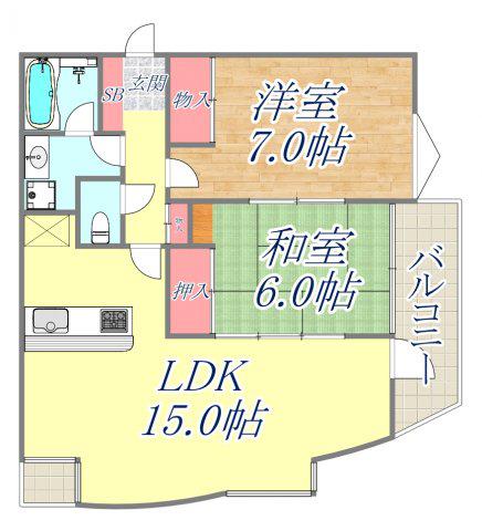 メゾンドール夙川台(2LDK/4階)の間取り写真