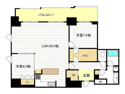 リバーサイドタワー中之島(2LDK/28階)の間取り写真